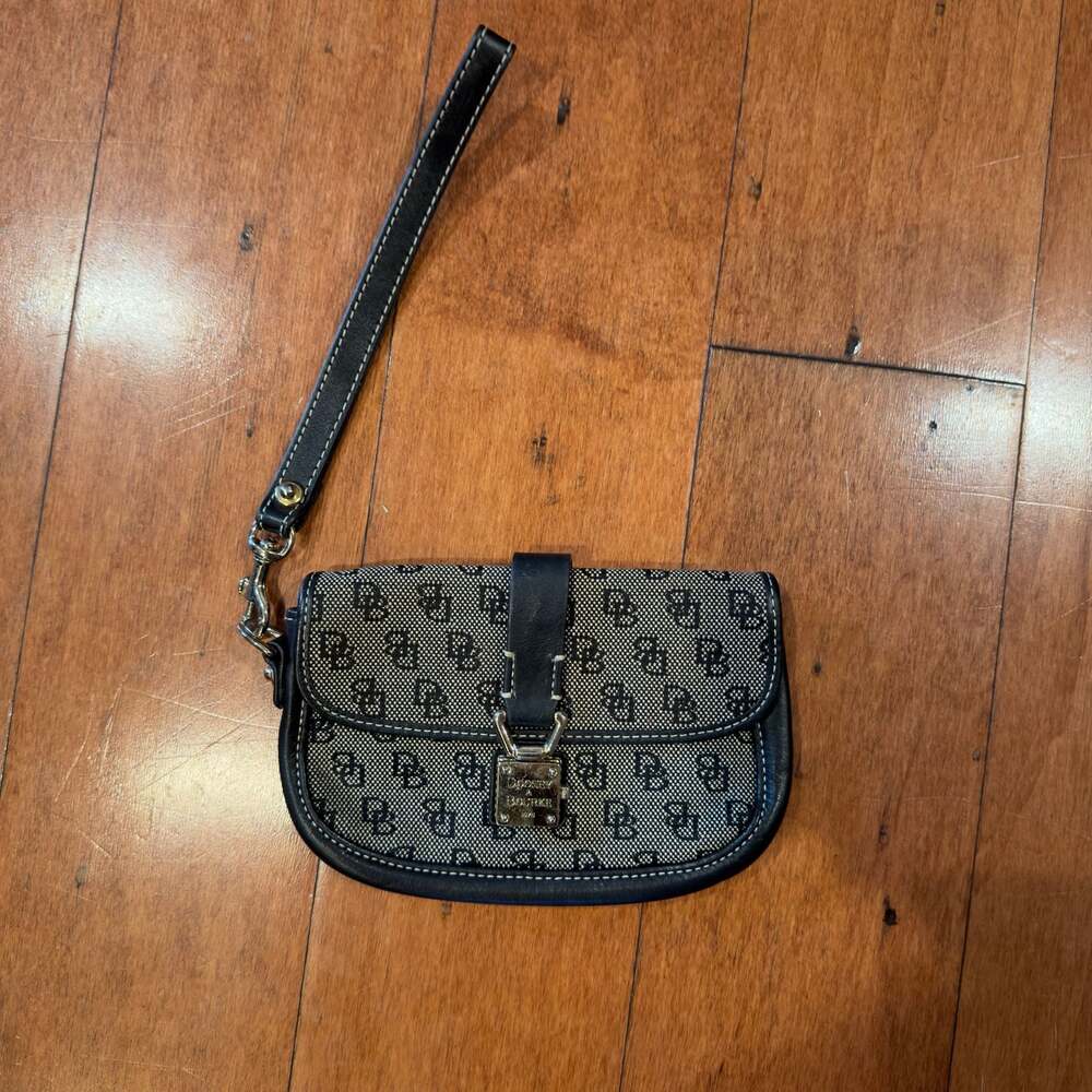 Vintage Dooney & Bourke Signature Monogram Canvas Wristlet Pouch